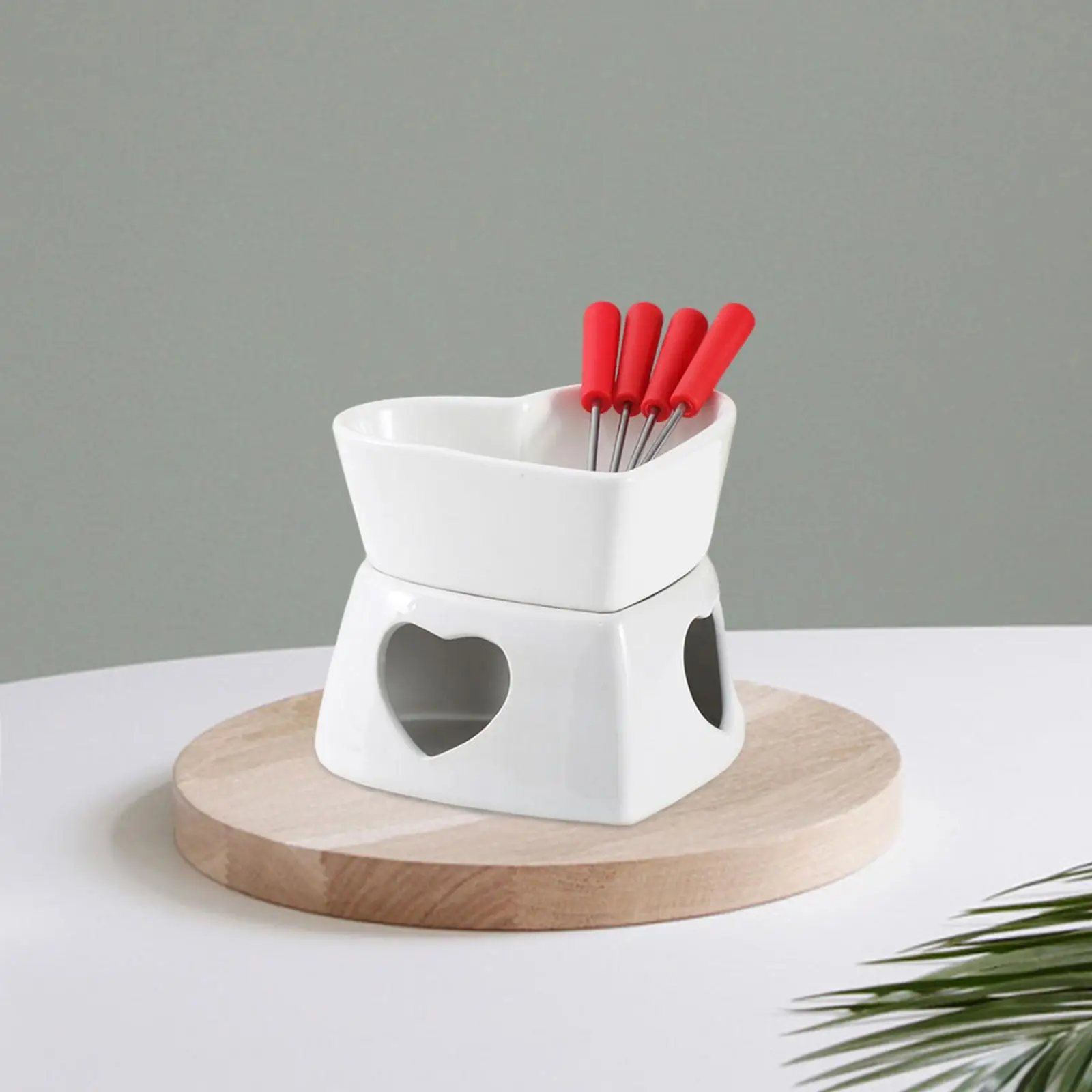 Pottery Fire Boiler Bowl Warmer DIY Crafting Ornament with 4 Forks Butter Mini Fondue Pot for Valentines Day Kitchen Home