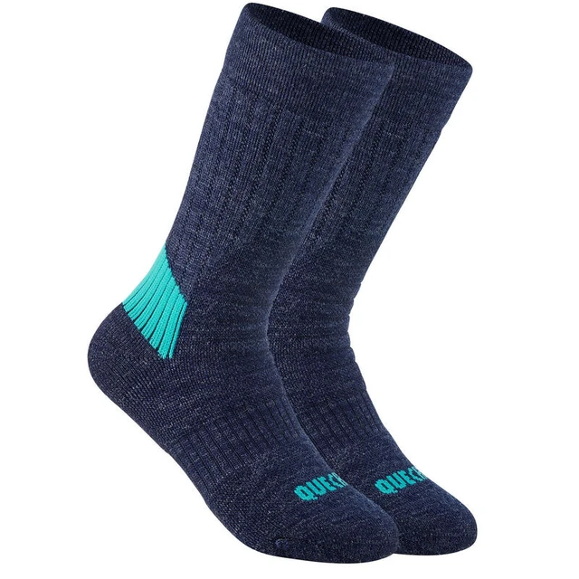 Decathlon-calcetines largos/térmicos para exteriores para niños, gris/azul,  2 pares, SH100 Mid