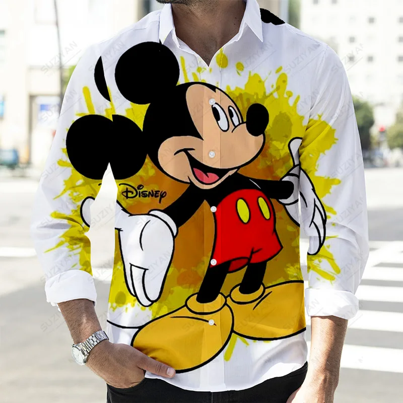 2022 Fall Newest Casual Button Long Sleeve Shirts Disney Mickey Donald Duck and Goofy 3D Full Print Fashion Men's Lapel Tops