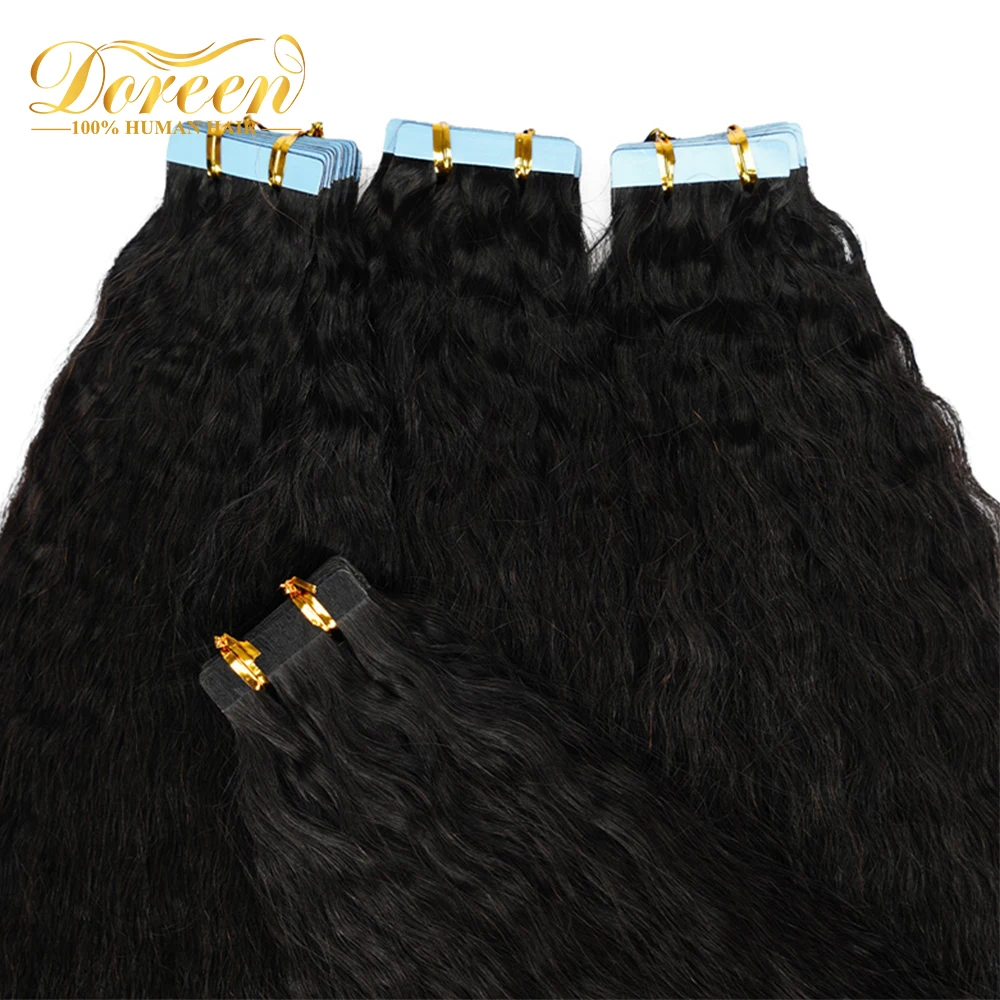 Doreen 14-24 Kinky Straight Yaki Tape in Hair Extension 100% Real Human Hair Tape in Natural Black Hair Skin Weft 50g Tape Hair