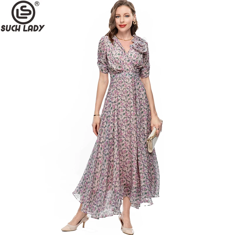 

Women's Runway Dresses Sexy V Neck Short Sleeves Appliques Printed Fashion Designer Vestidos
