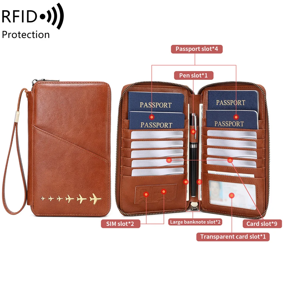 Nieuwe Family Holder RFID-blokkerende reisdocumententas voor dames en heren, multifunctionele paspoortportemonnee van PU-leer._voghion.com