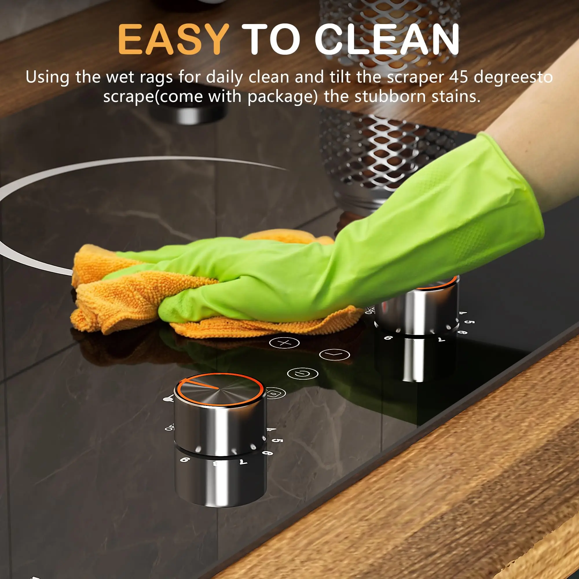 Karinear Electric Cooktop 2 Burner, 110V Electri Stove Top, 2000W Knob Control & Sensor Touch Electric Hot Plate for Countertop or Built-in Install, Timer, Safety Lock, 9 Power Level, 24 Inch 7