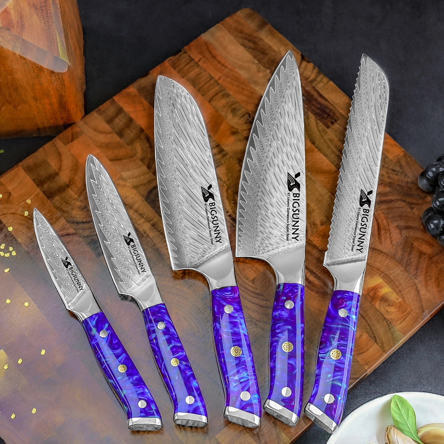 BIGSUNNY Chef Knife 1 5 PCS Kitchen Knives Set 67 Layer Damascus VG10