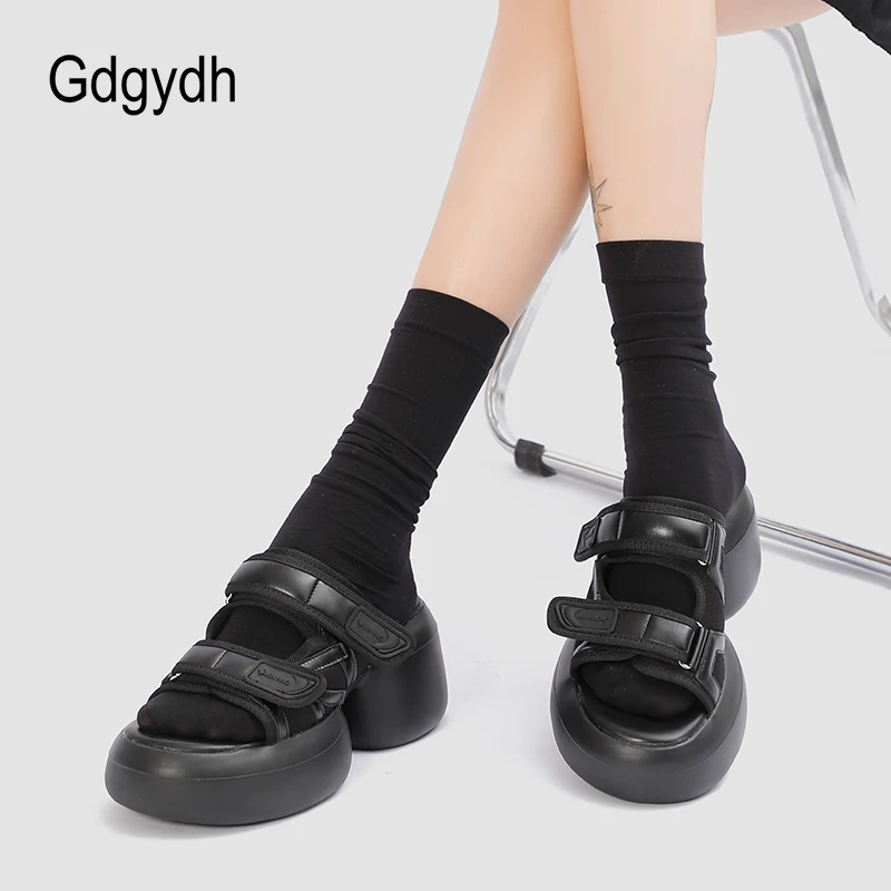 

Gdgydh Round Heel Platform Sandals for Women Soft Leather Buckle Decor Sport Sandals Breathable Slip On Punk Outdoor Slippers