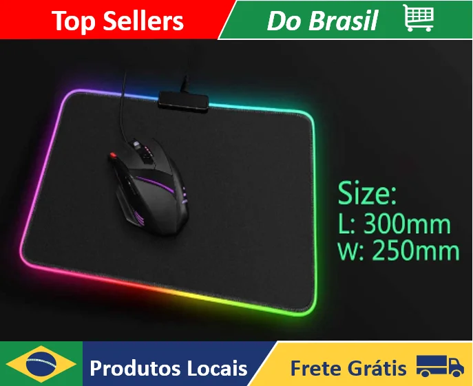 Mouse Pad Gamer Speed Borda Led 7 Cores Rgb Impermeável 250mmx350mm