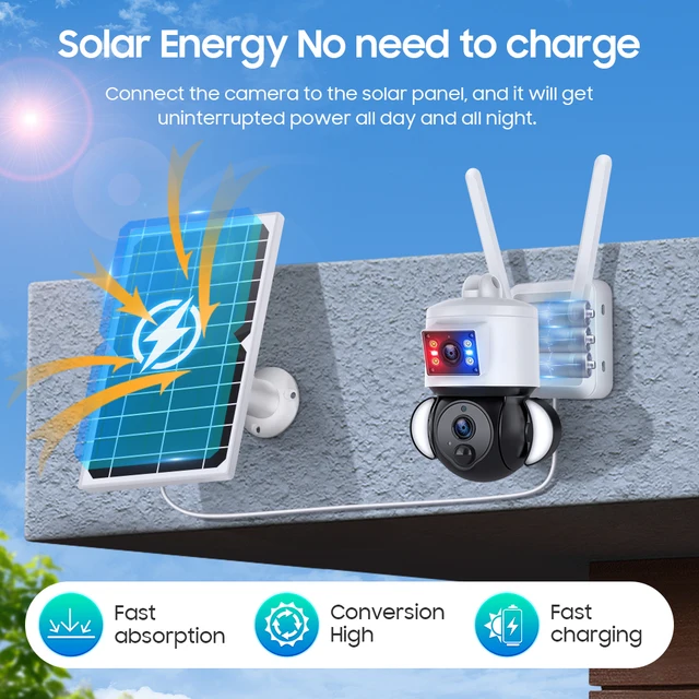 6MP 4G SIM Dual Screen Dual Lens Solar Camera 4G Sim Humanoid Tracking Security Outdoor PTZ Surveillance Battery Camera UBox app 5