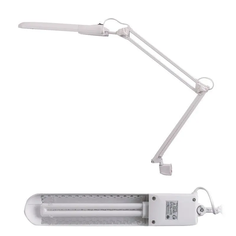 Table Lamp "delta 1", On Clamp, Fluorescent, 11 W, Gray, Height 70 Cm