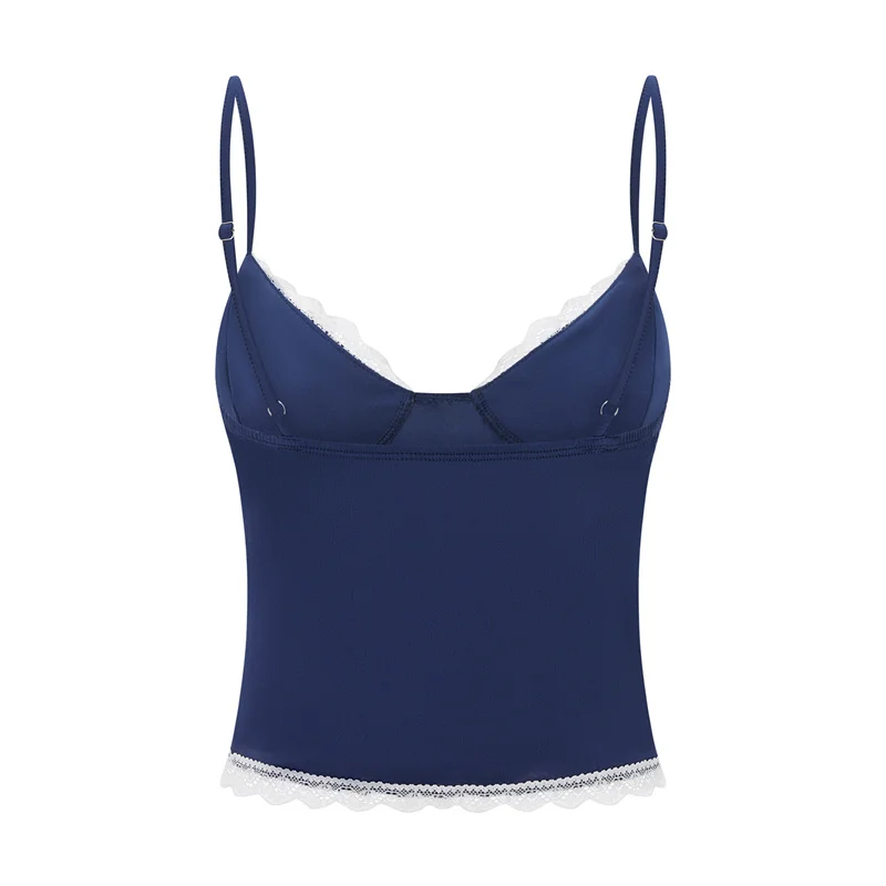 y2k Lace Trim Crop Top Women Summer Sexy V Neck Spaghetti Strap Sleeveless Tanks with Bow 2000s Clothing Streetwear