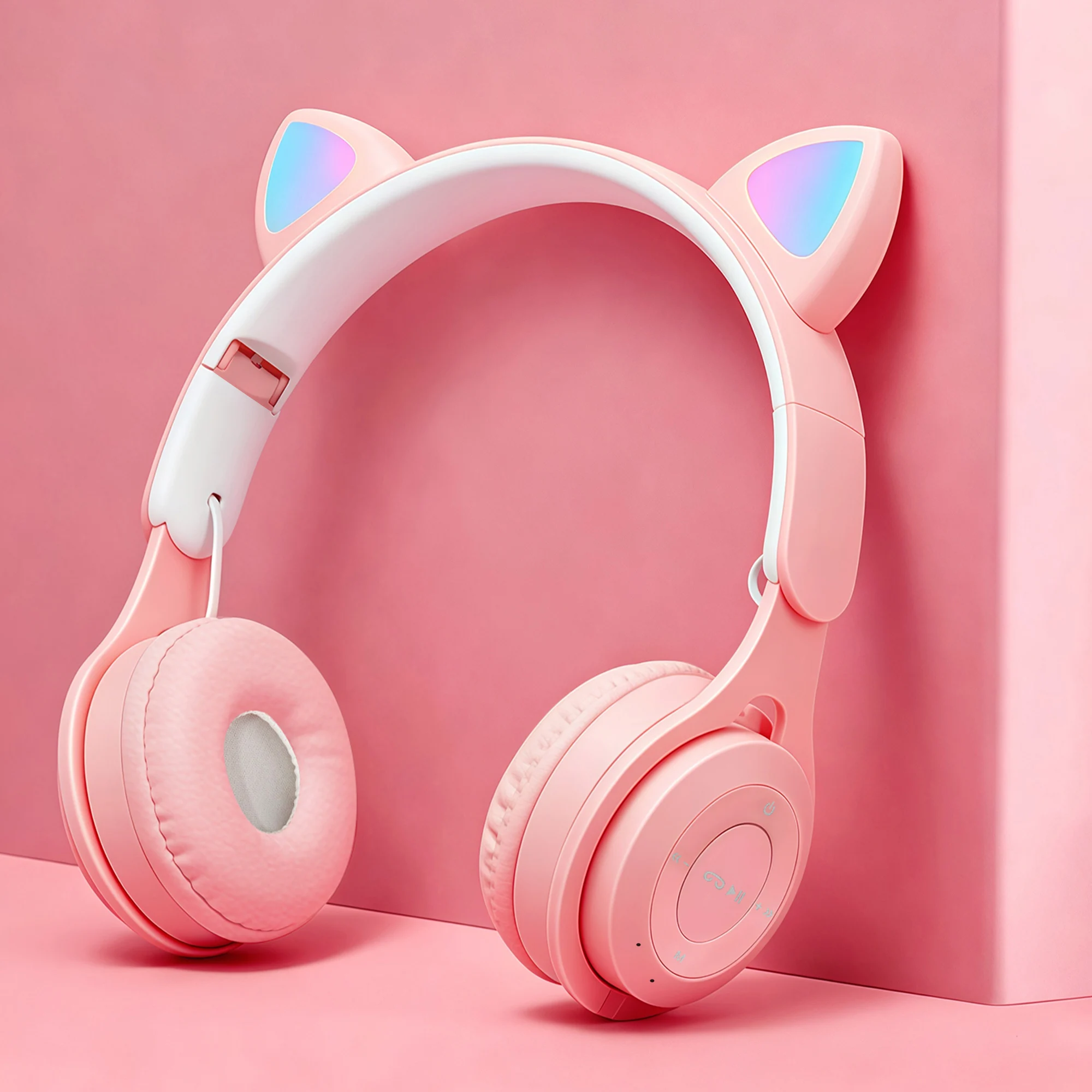 Cuffie a forma di orecchie di gatto con tecnologia wireless, effetto di illuminazione RGB, BT 5.0 con bassa latenza, batteria a lunga durata, come regalo.