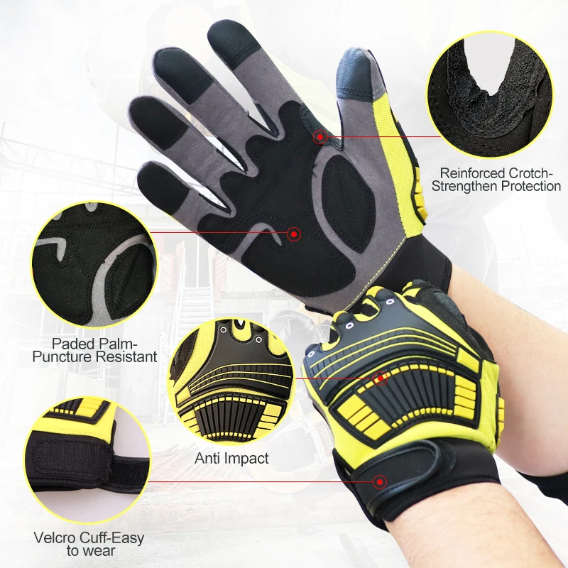Heavy-Duty Synthetic Leather Work Gloves Impact Protection Mechanic Gloves Touchscreen Vibration Reduction - Image 2