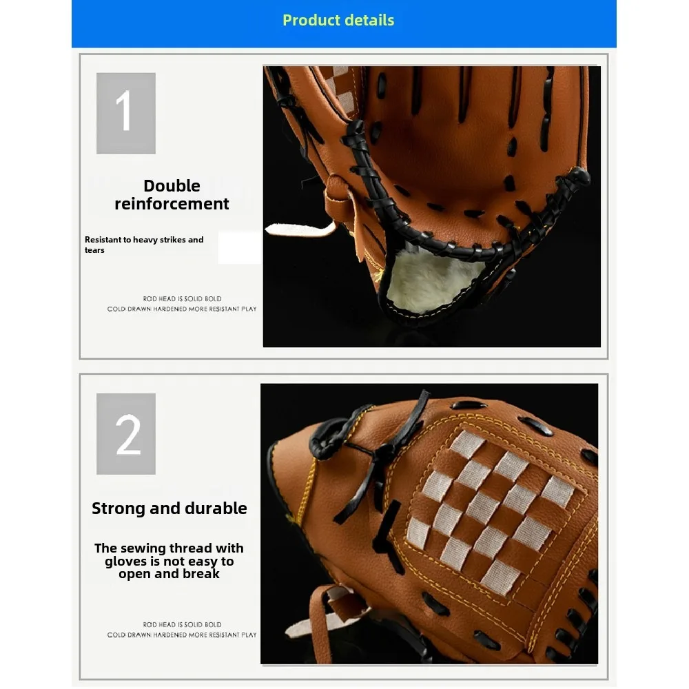 Outdoor Sport Baseball Glove Softball Practice Equipment Size 9.5/10.5/11.5/12.5 for Kids/Adults Training Double Reinforced