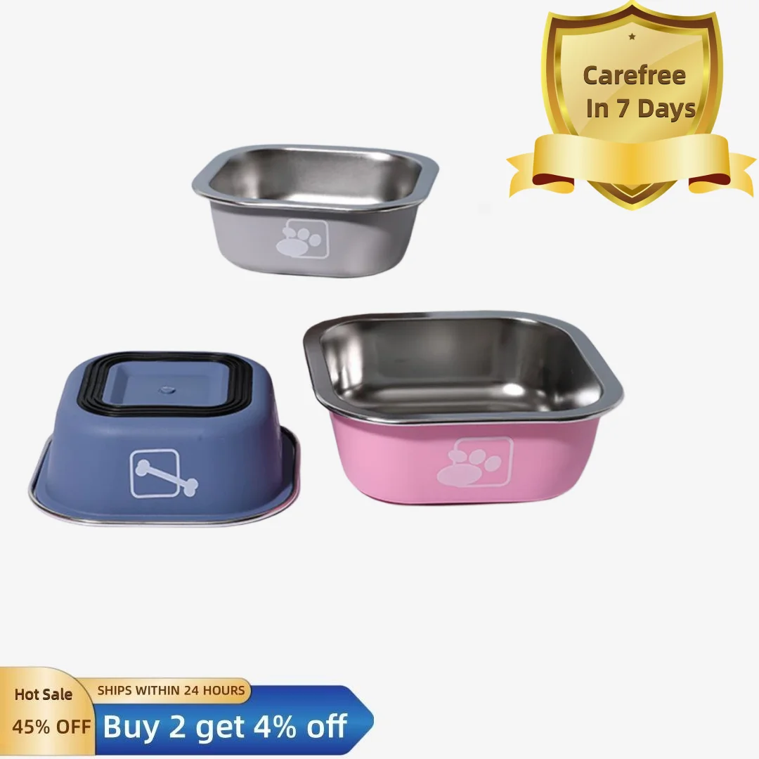 

Stainless Steel Pet Bowl Non-Slip Drop-Resistant Cat Dog Feeding Dish Food Water Tray with Rubber Base Bite-Resistant
