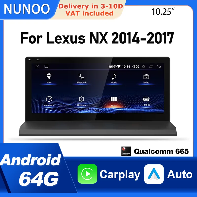 Radio para Auto con CarPlay Inalámbrico y Android Auto para Lexus NX NX200 NX200T NX300h NX300 2014-2017, Reproductor Multimedia, Navegador GPS, DSP, 4G, WiFi 1