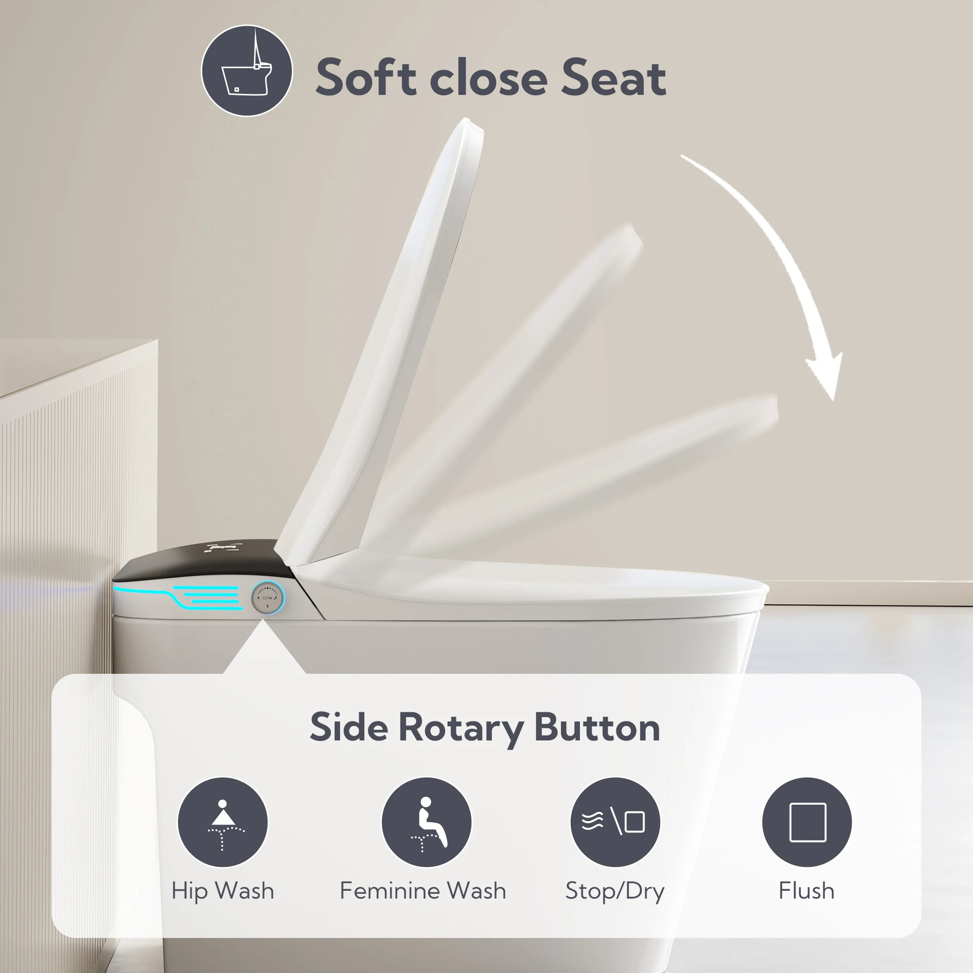 Smart Toilet with Voice Control and Bubble Shield Heated Bidet Seat Portable toilet with bidet built in AUTO Open&Close