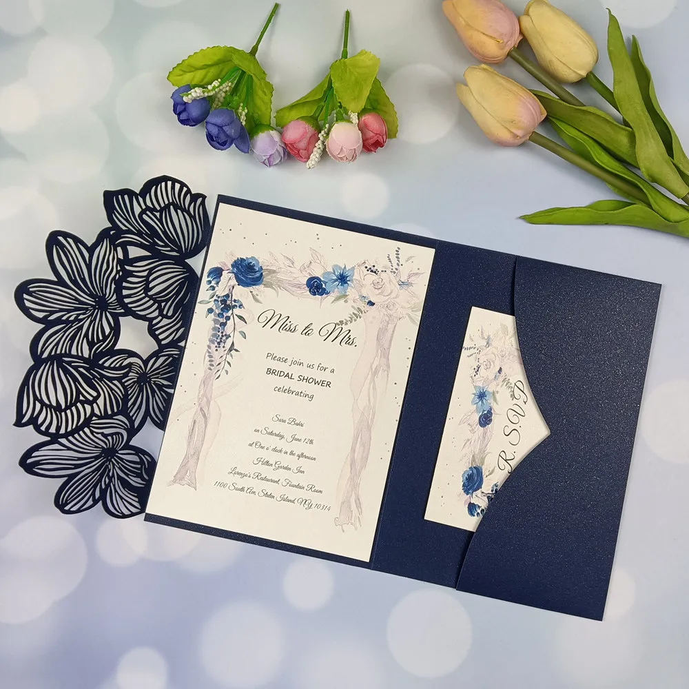 50X Laser Cut Green Navy Blue Leave tri-fold Wedding Invitation Cards Kit  Personalized Leaf Pocket Invite Sleeve Customized RSVP - AliExpress, image size:1000x1000