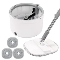 Round Flat Mop Bucket Set with Adjustable Handle–Dirty/Clean Water Separation System, Self-Wringing Spin Mop and Bucket Cleaning