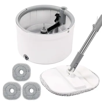 Round Flat Mop Bucket Set with Adjustable Handle–Dirty/Clean Water Separation System, Self-Wringing Spin Mop and Bucket Cleaning 1