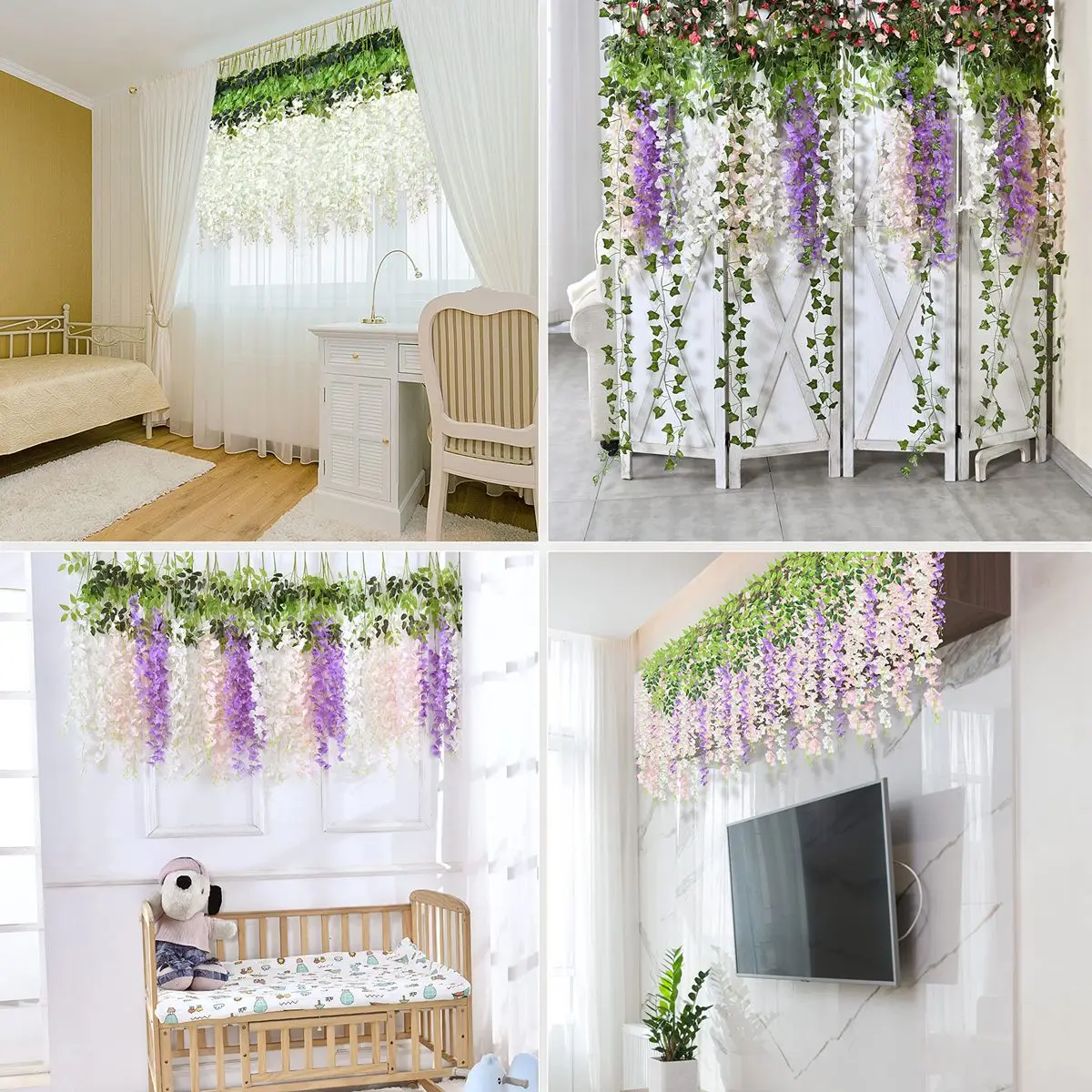 Artificial Wisteria Vine 3.6 Feet Flowers Hanging Garland Silk String for Wedding Party Garden Greenery Home Wall Decoration