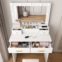 Туалетный столик Anajqaqia с 3-уровневой светодиодной подсветкой, розеткой и держателем для фена, 4 ящиками, корзиной для хранения, белый — изображение 4