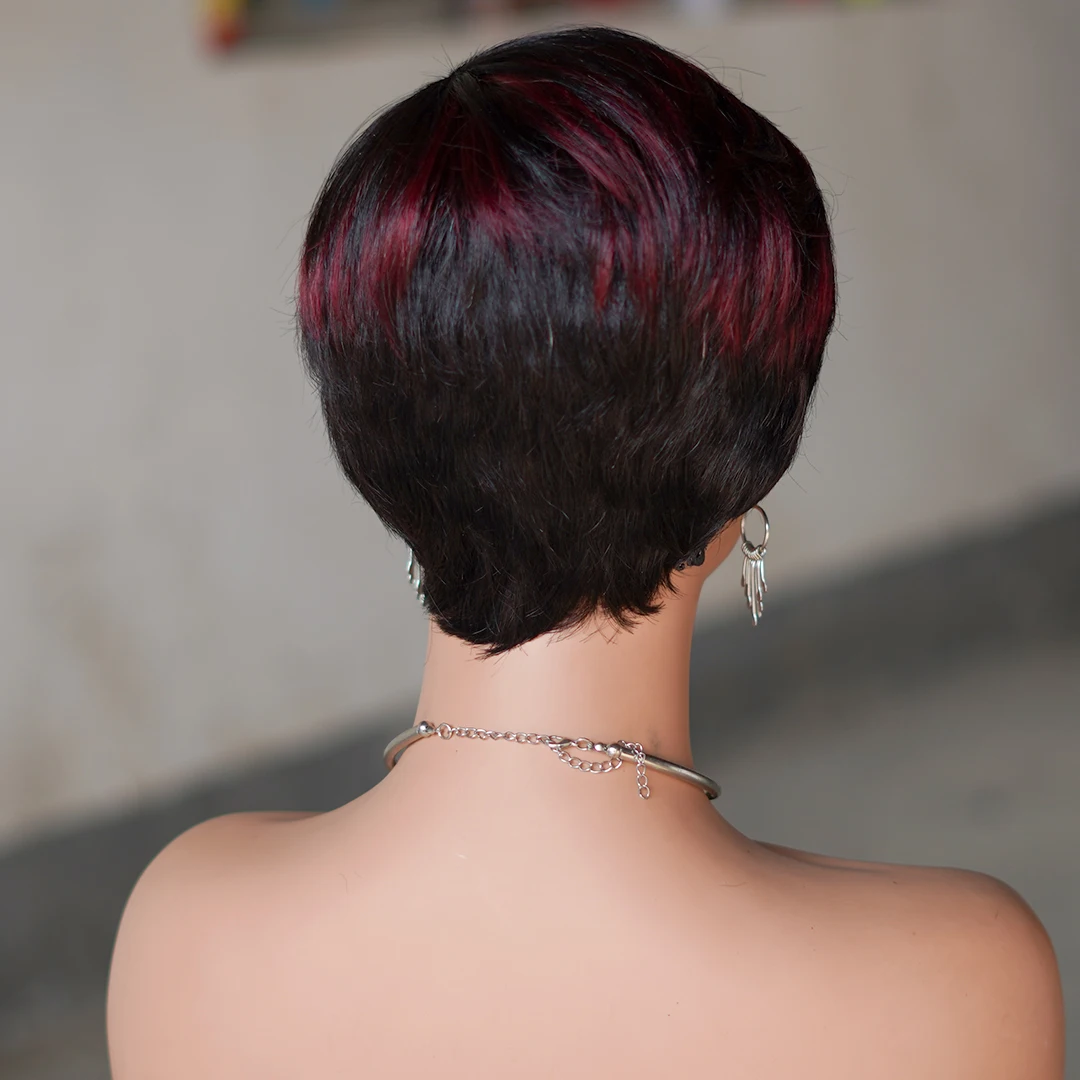 Short Pixie Cut Brazilian Remy Human Hair Wigs Glueless Straight Hair Color Full Machine Made Bob Wig With Bangs