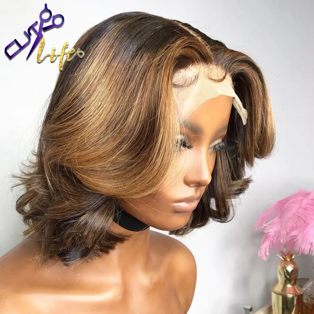 Human Hair Wig Lace Front Wigs Body Wave Highlight Short Bob Wigs 4x4 Bob Wig Lace Closure Wig Human Hair 13x4 Lace Frontal Wigs For Women Preplucked