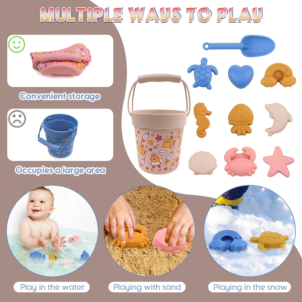 Set 6 giochi da spiaggia per bambini con secchiello e paletta_voghion.com