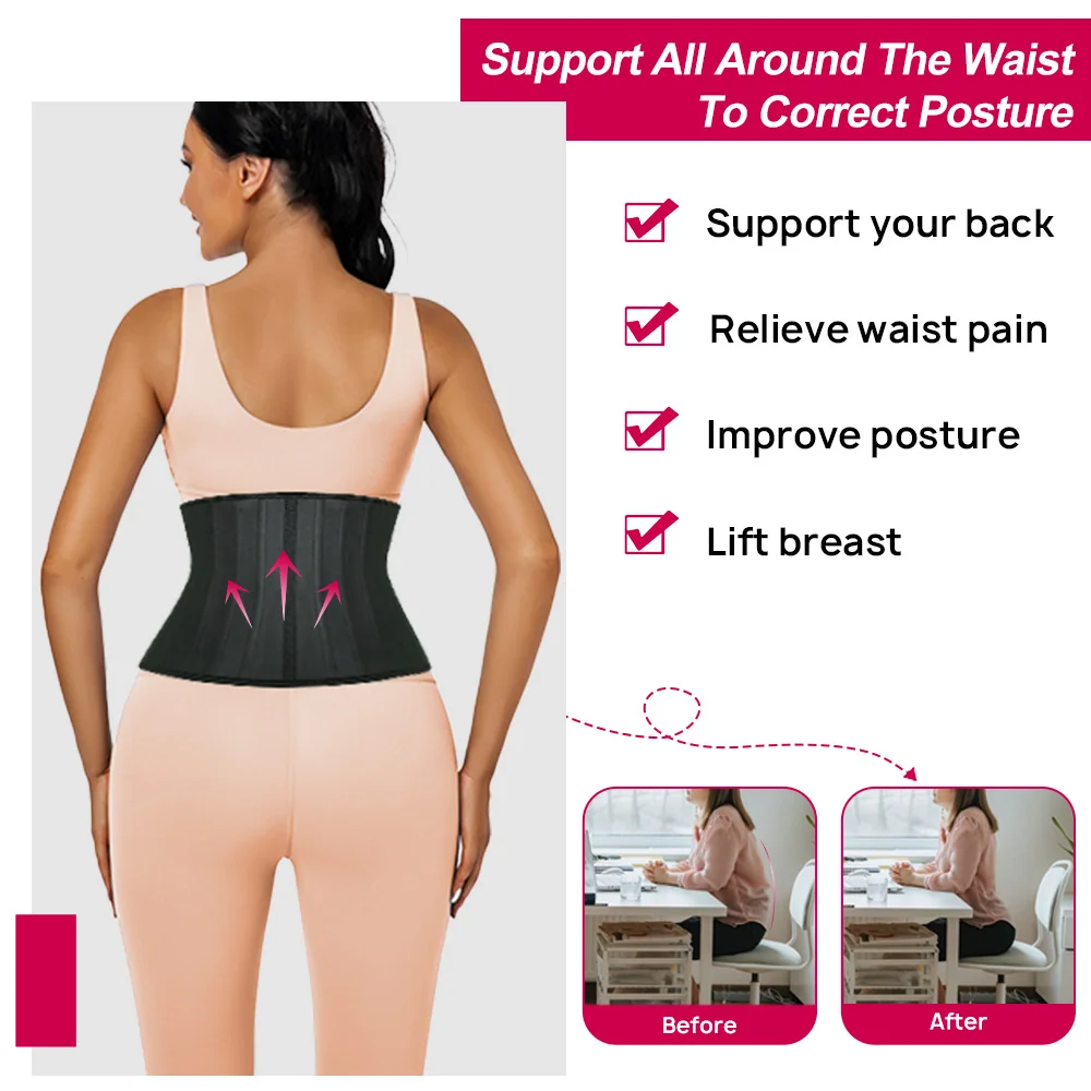 Atbuty Short Torso Latex Corset Waist Trainer 25 Steel Bones Tummy Slimming  Modle Strap Body Shapewear Girdle for Small Women