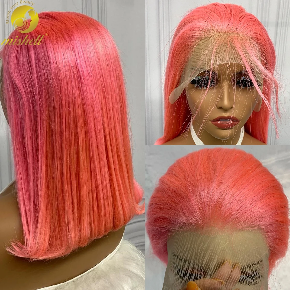 

180% Density Human Hair Lace Frontal Wig Colourful Short Bob Straight Brazilian Human Hair Lace Front Wig Pink Blue Purple Color