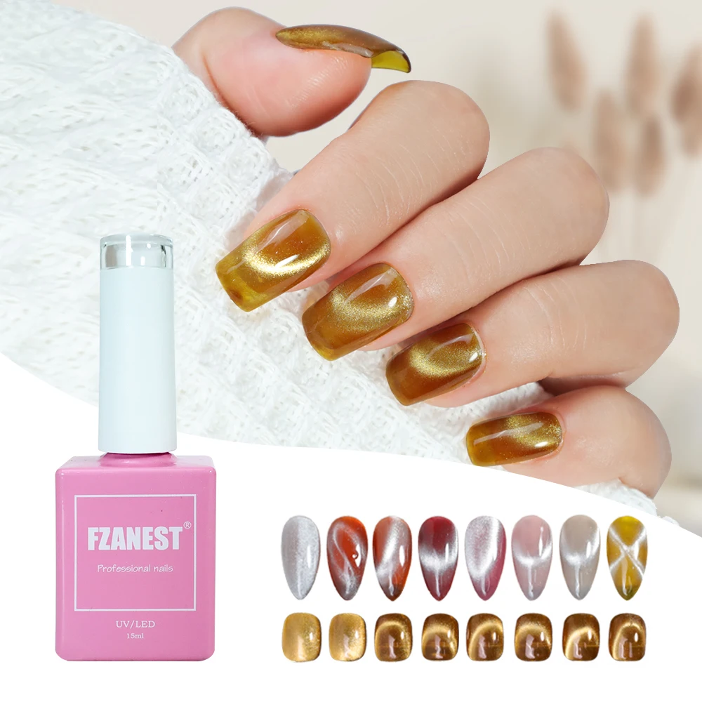 Fzanest Gold Cat Eyes Gel Polish Nails Silver Cat Eye Gel Per Unghie Gel Magnetico Smalto Per Unghie Semi Permanente Soak Off Uv Led Vernice