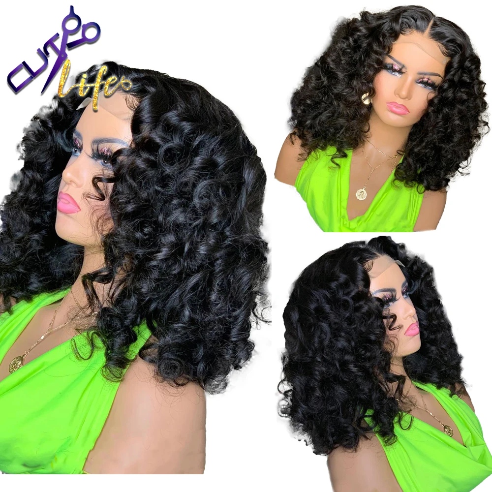 Short Natural Cut Curly Bob Wig 13X4 Lace Front Wig Human Hair Wigs Brazilian Hair For Pre Plucked Remy For Black Women
