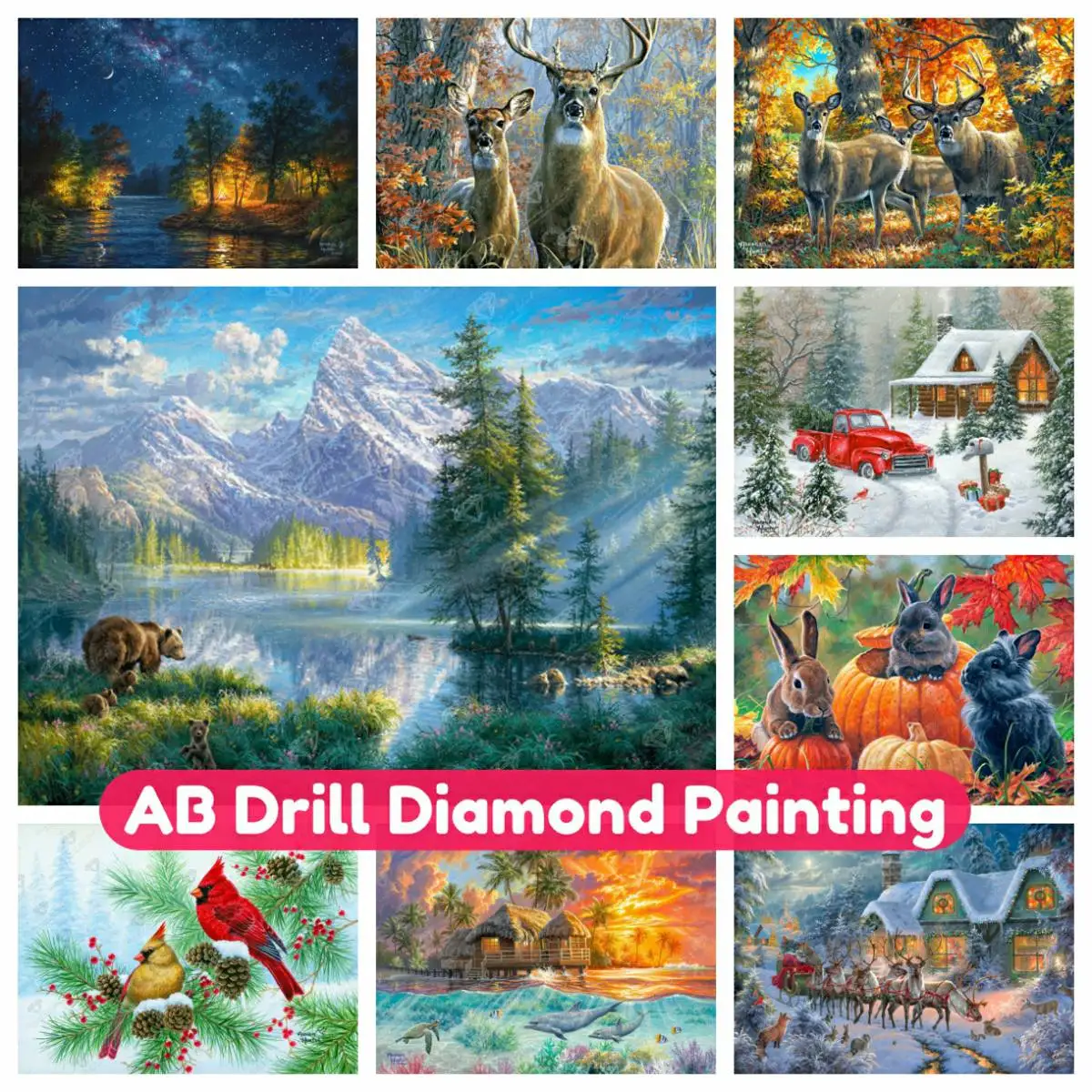 

Pumpkin Patch Bunnies 5D AB Diamond Painting Embroidery Cartoon Cross Stitch Mosaic Landscape Children's Gift New 2024