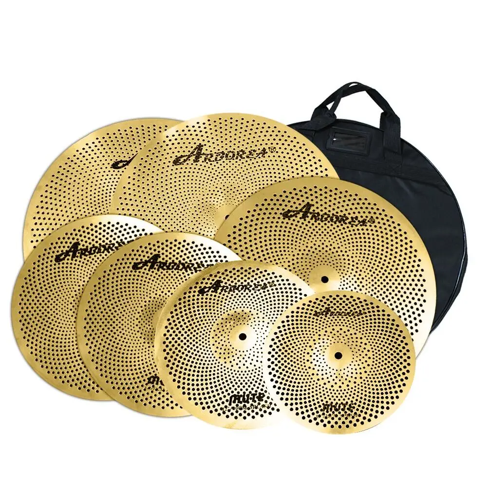 Arborea Alloy Mute Cymbal Set Low Volume Cymbal Pack 7 PCS(10/12/14/16/18/20) with Bag For Drum Practice