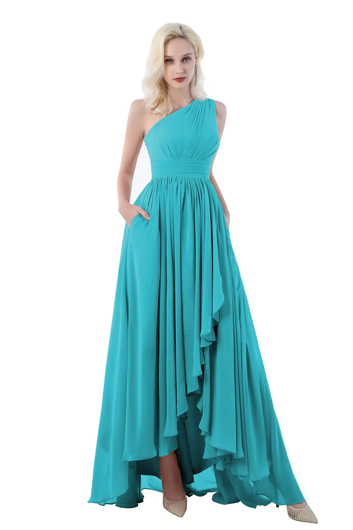 

Women's One Shoulder Chiffon Bridesmaid Dresses Elegant A Line Long Formal Evening Gown For Wedding Guest Party Prom Dress 2024