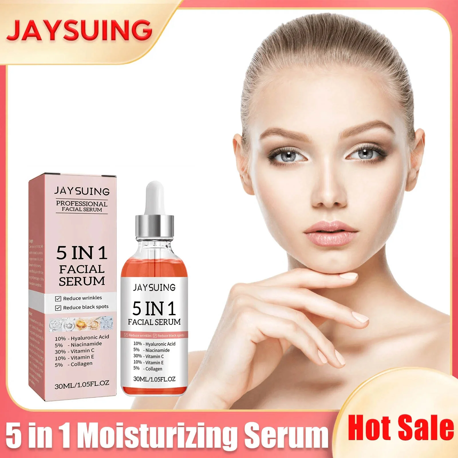 5 in 1 Moisturizing Whitening Serum Anti Wrinkle Fade Dark Spots Freckle Lightening Acne Mark Hydrating Pore Shrinking Essence