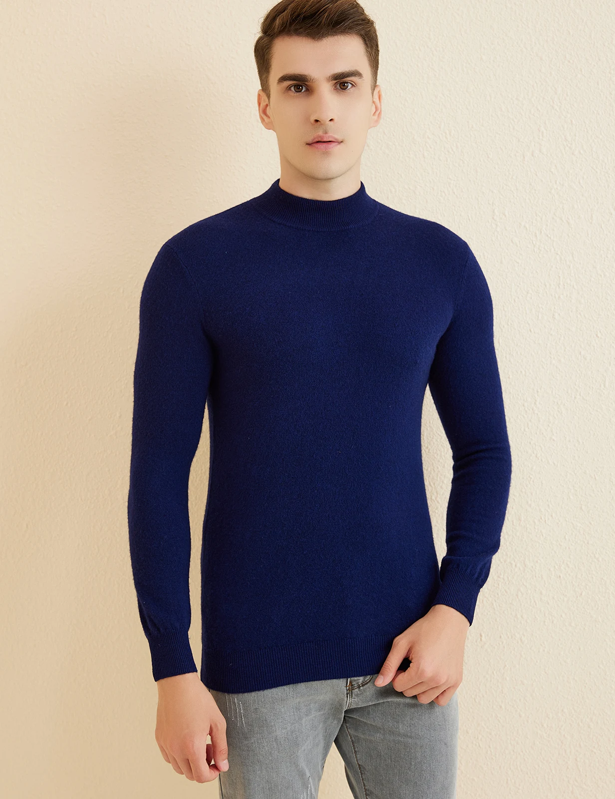 Чоловічий светр із 100% мериносової вовни В’язаний светр осінь-зима Теплий довгий рукав з імітацією горловини В’язані пуловери Чоловічий корейський розкішний одяг