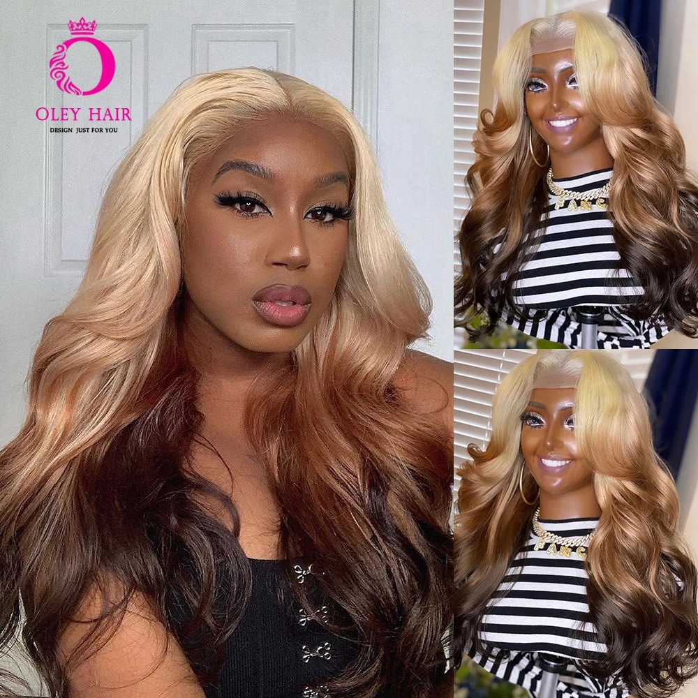Body Wave 30 Inch Honey Blonde Ombre Brown Colored Glueless 13x4 Transparent Lace Front Preplucked Cosplay Wigs For Black Women