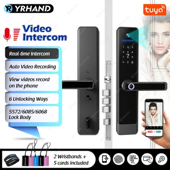 YRHAND 투야 와이파이 비디오 인터콤 잠금 장치, 원격 잠금 해제, 디지털 전자 생체 인식, 가정용 방수 스마트 문짝 잠금 장치