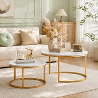 Ensemble de 2 Tables Basses Rondes, Table Gigogne Ronde Moderne, Table Basse Marbre, Lot de 2 Tables d'appoint Rondes, pour Salon, Balcon et Bureau, Blanc et Or/Blanc+Noir 8
