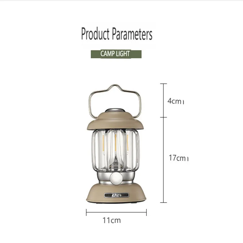 Rechargeable Camping Lantern Aluminum Alloy Vintage Pendant Light Waterproof Stepless Dimming Outdoor Adventure picnic Home