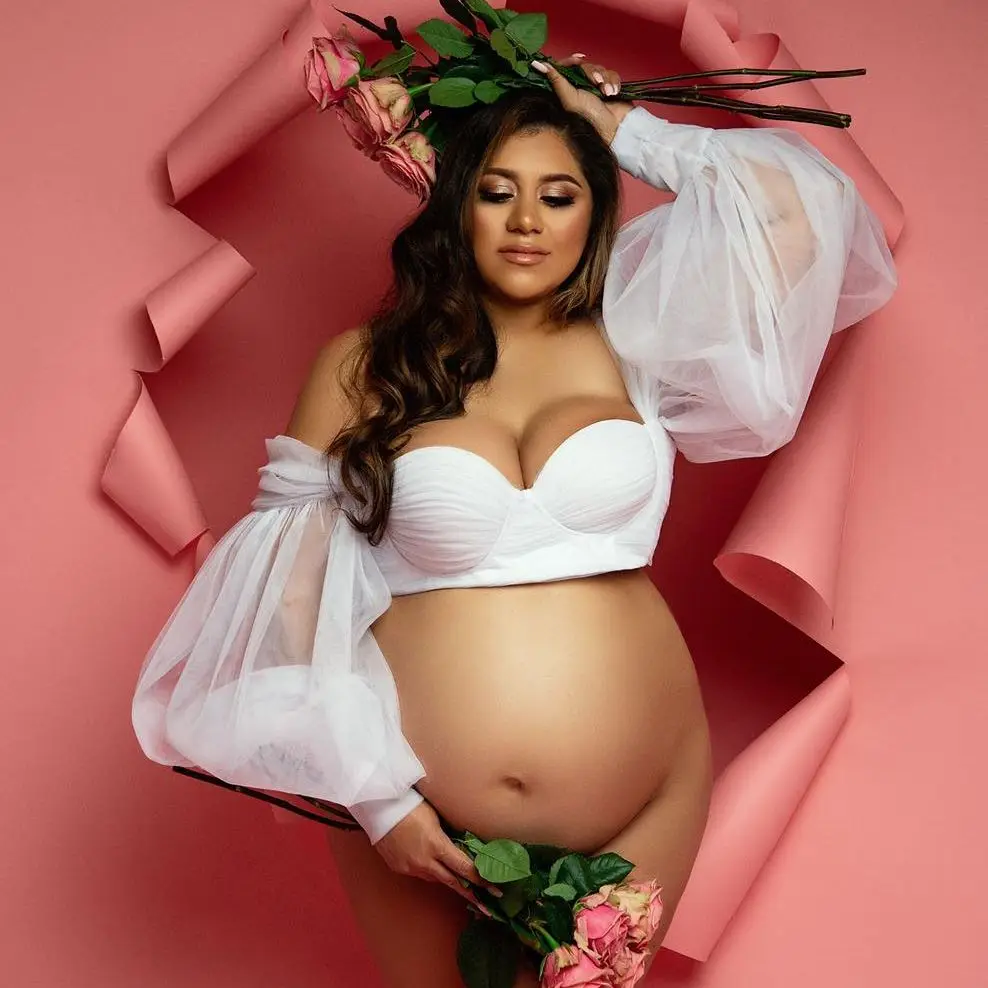 White Bridal Wrap Maternity Dress For Photoshoot Baby Shower Robes Ruffle Lush Bride Photo Shoot Photography Pregnancy Dresses