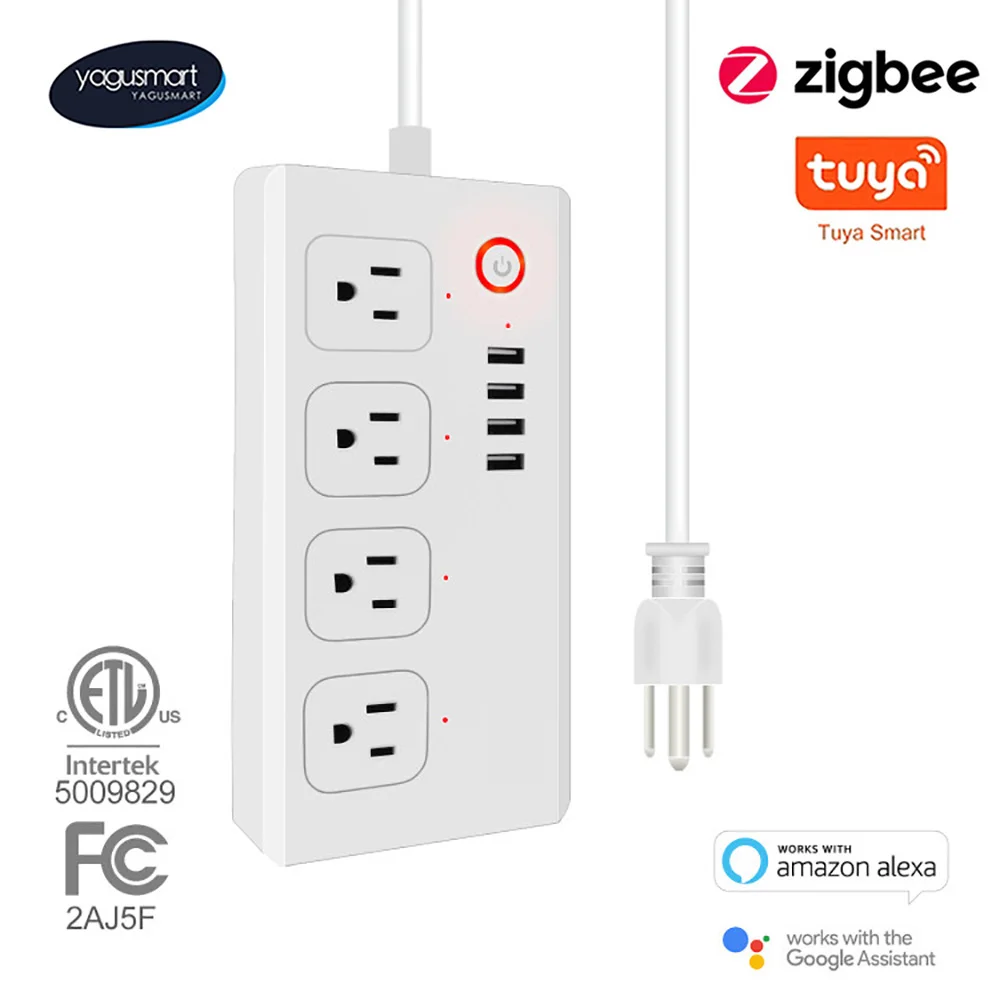 

Yagusmart Tuya Smart Zigbee WiFi Power Strip 10A US 4 Sockets 4 USB Charging Ports Alexa Google Home Voice Control