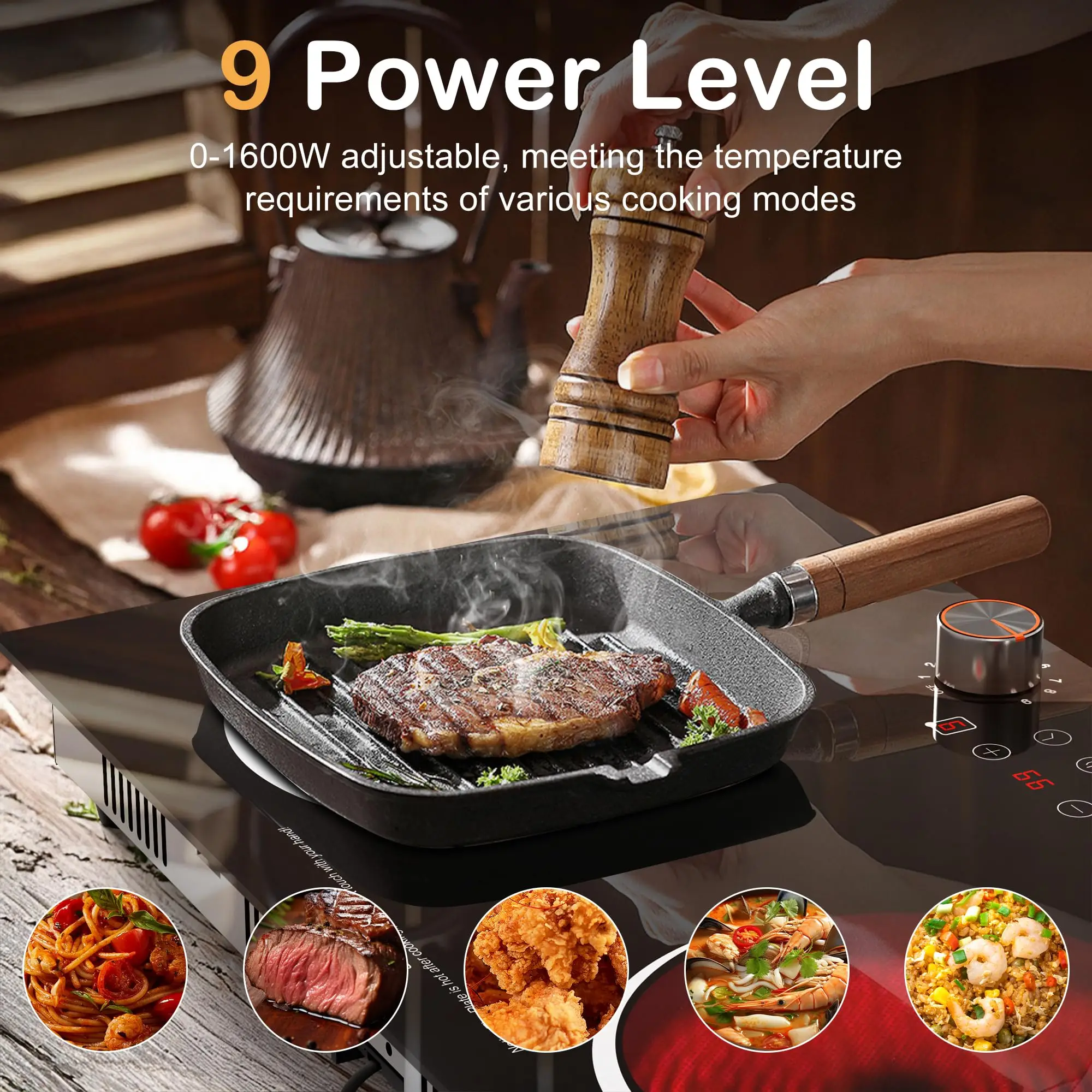 Karinear Electric Cooktop 2 Burner, 110V Electri Stove Top, 2000W Knob Control & Sensor Touch Electric Hot Plate for Countertop or Built-in Install, Timer, Safety Lock, 9 Power Level, 24 Inch 3
