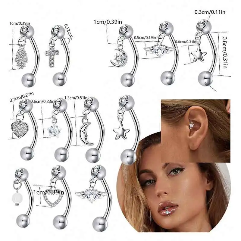 1pc Ear Piercing Helix Daith Tragus Cartilage Earrings for Women Girls Zirconia Eyebrow Rings Barbell Stud Girlish New Jewelry