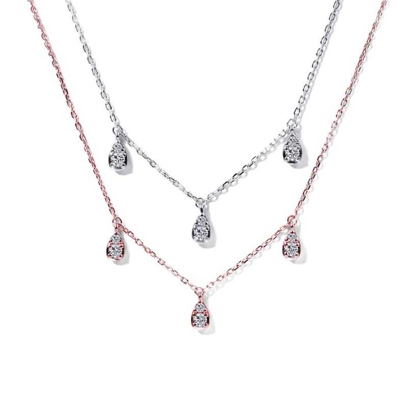 

Tianyu Gems 925 Silver Sterling Pear Drop Necklace 3mm Round Moissanite Diamonds Brilliant Fire Stones 18K Gold Plated Necklaces