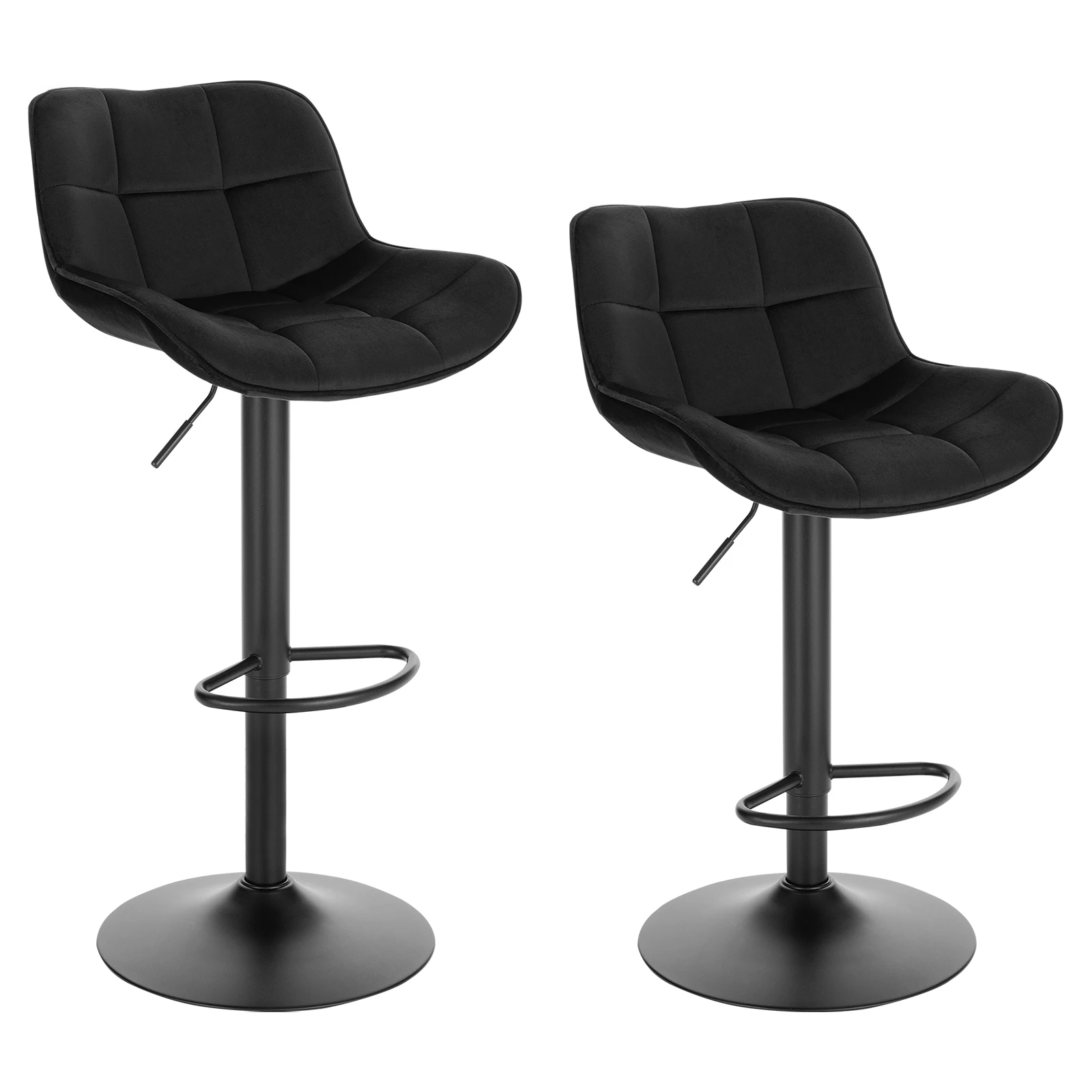 2PCS/SET Height Adjustable Velvet Bar Stool 360°Rotable Bar Chair with