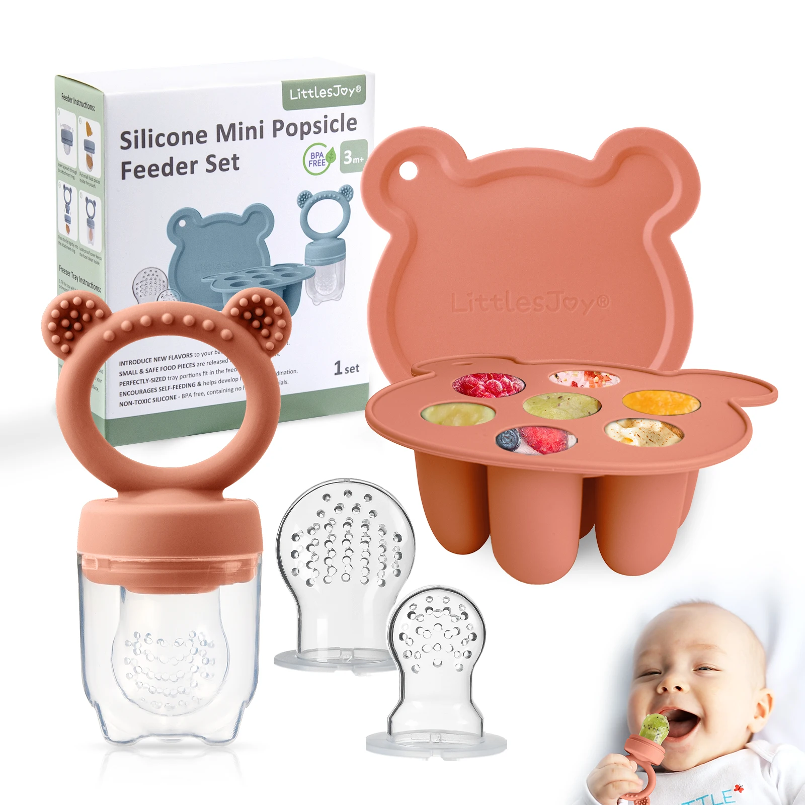 Gift set-Animal Design Baby Fruit Feeder Freezer Tray Baby Food Frozen Breast Milk Ice Cube Mold Fruit Feeder Set With Nipples