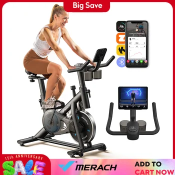 MERACH Cyclette Pastiglie freno Bici stazionaria Bicicletta da ciclismo indoor a basso rumore Capacità di peso 270 libbre Supporto per tablet Corsi fitness