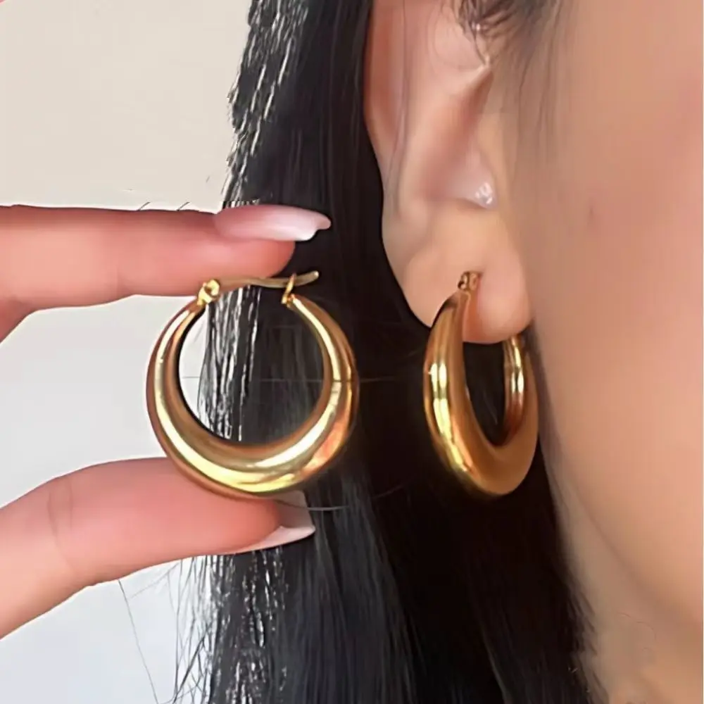 New Style 2024 Wholesale Smooth Exquisite Big Circle Hoop Earrings for Women Girl Wedding Party Large Stainless Steel Jewelry