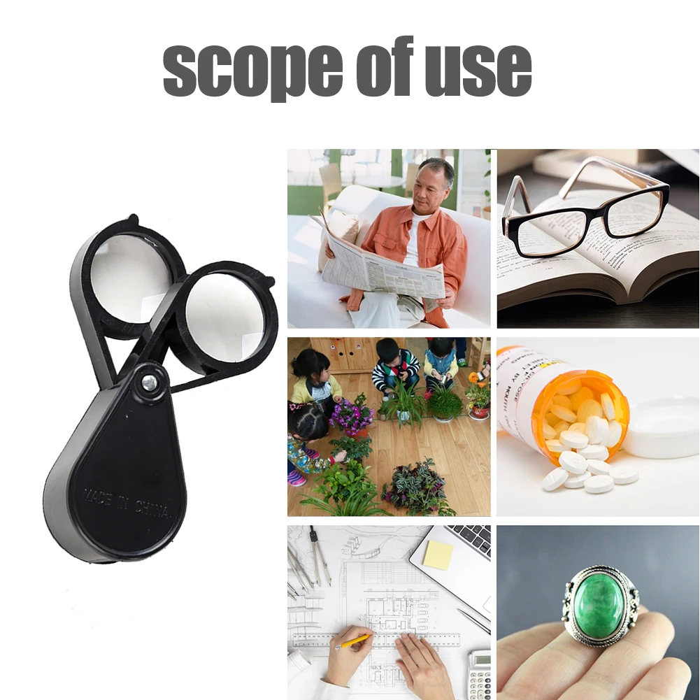 8/10/15X Magnifying Glass Portable Plastic Handheld Pocket Magnifier with Cover for Reading Coins Hobby Travel with Key Ring
